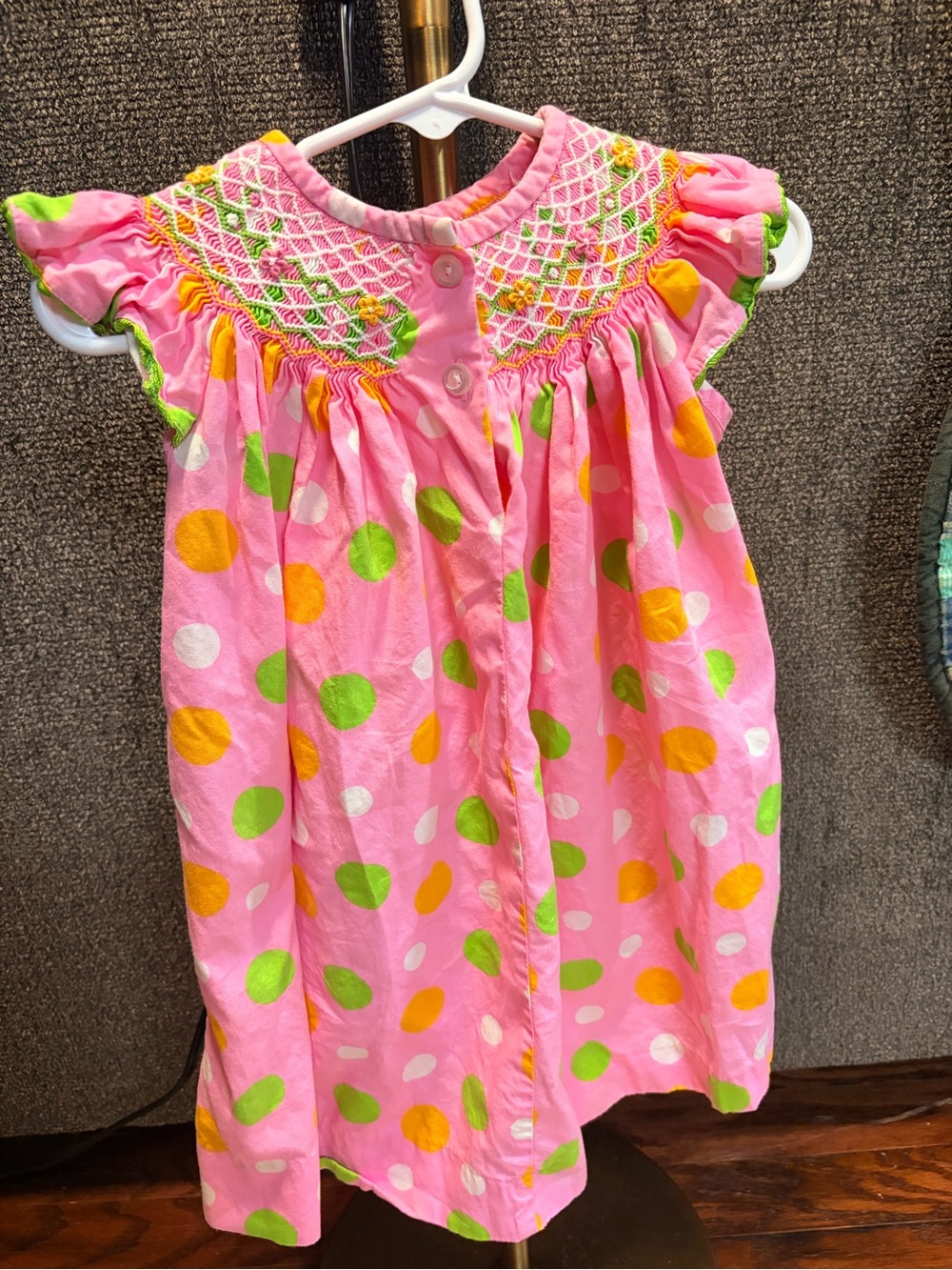 Girls' Pink Polka Dot Smocked Nightgown